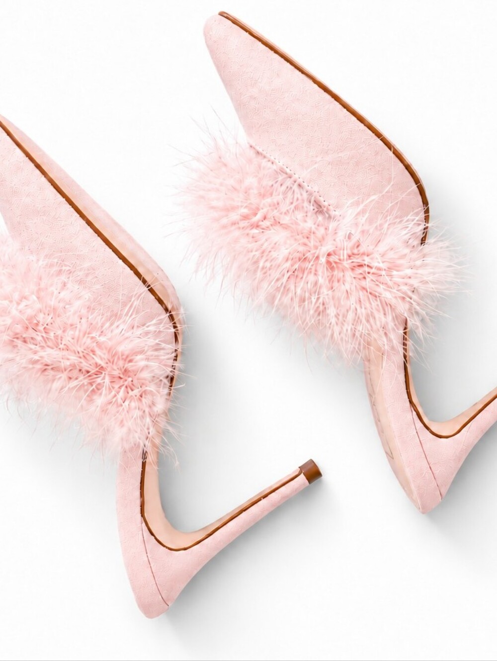 Pale Pink Maribou Feather Trim Stilleto Slides Size 6